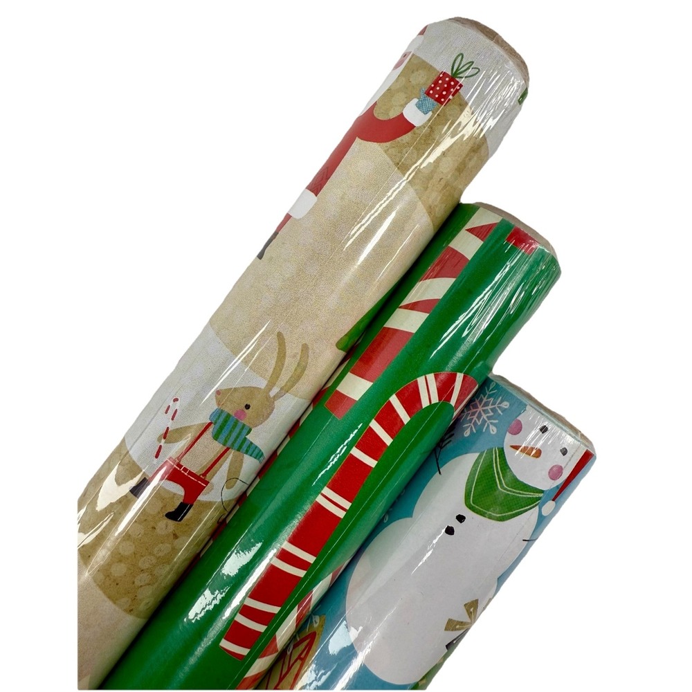 Hallmark Two-Sided Christmas Gift Wrap 3-Roll Set 120 Sq Ft Reversible Designs